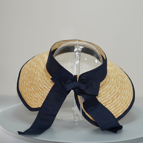 Ann Taylor Accessories - Ann Taylor Straw Fedora Sun Hat with Blue Ribbon
